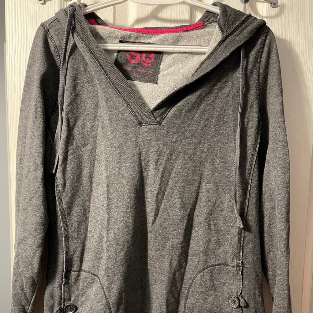 SO Grey V Neck Hoodie With Front Pockets.  XL Runs Small
